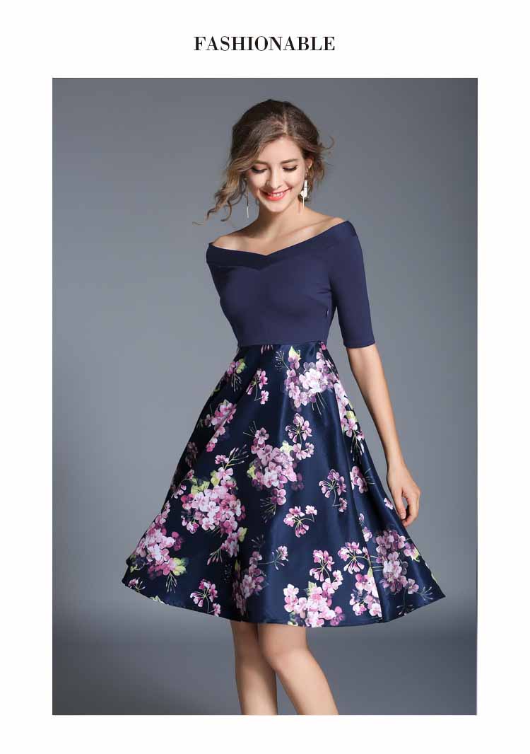 Dress Pesta Navy Motif Bunga Korea Murah Jual Model Terbaru Murah