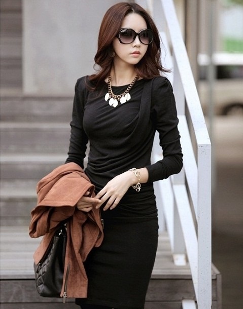 DRESS WANITA  PANJANG HITAM  SLIM FIT Jual Model Terbaru 